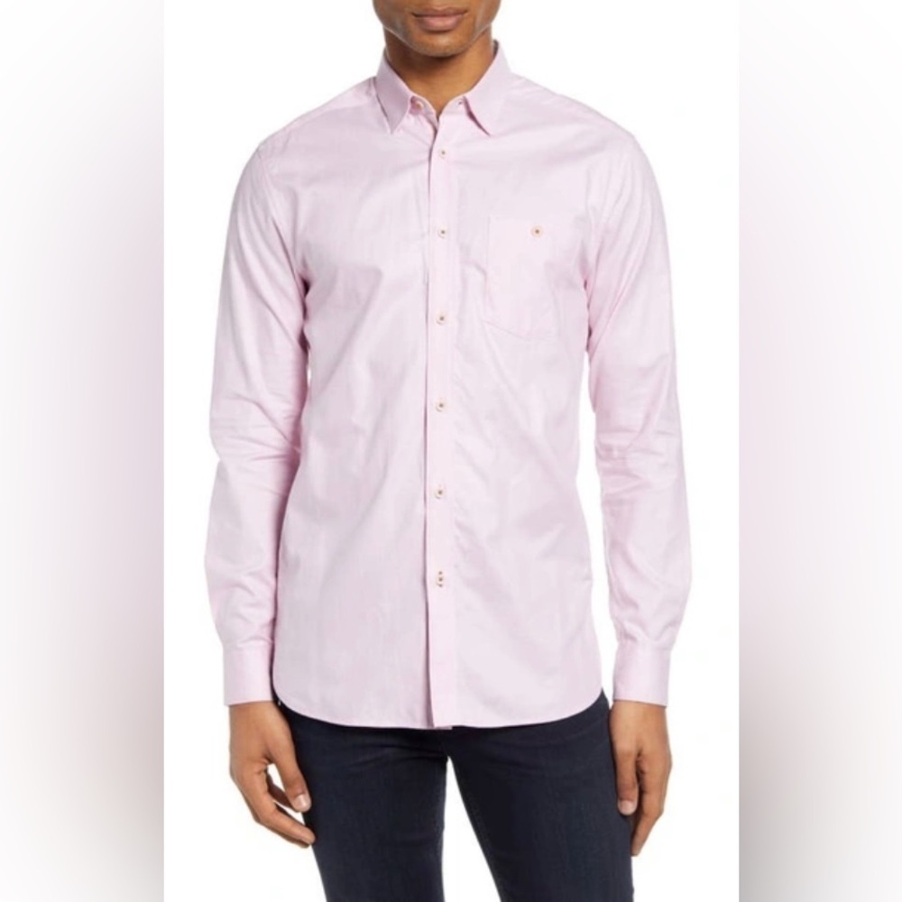 Ted Baker Sauss Slim Fit Linen & Cotton Button-up Shirt In Light Pink Sz XL